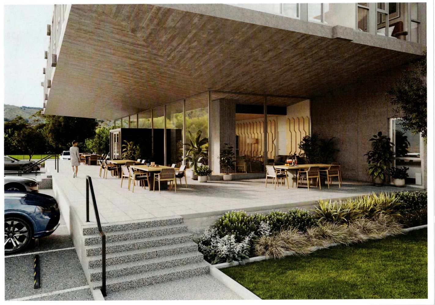 Landscaped resident entry